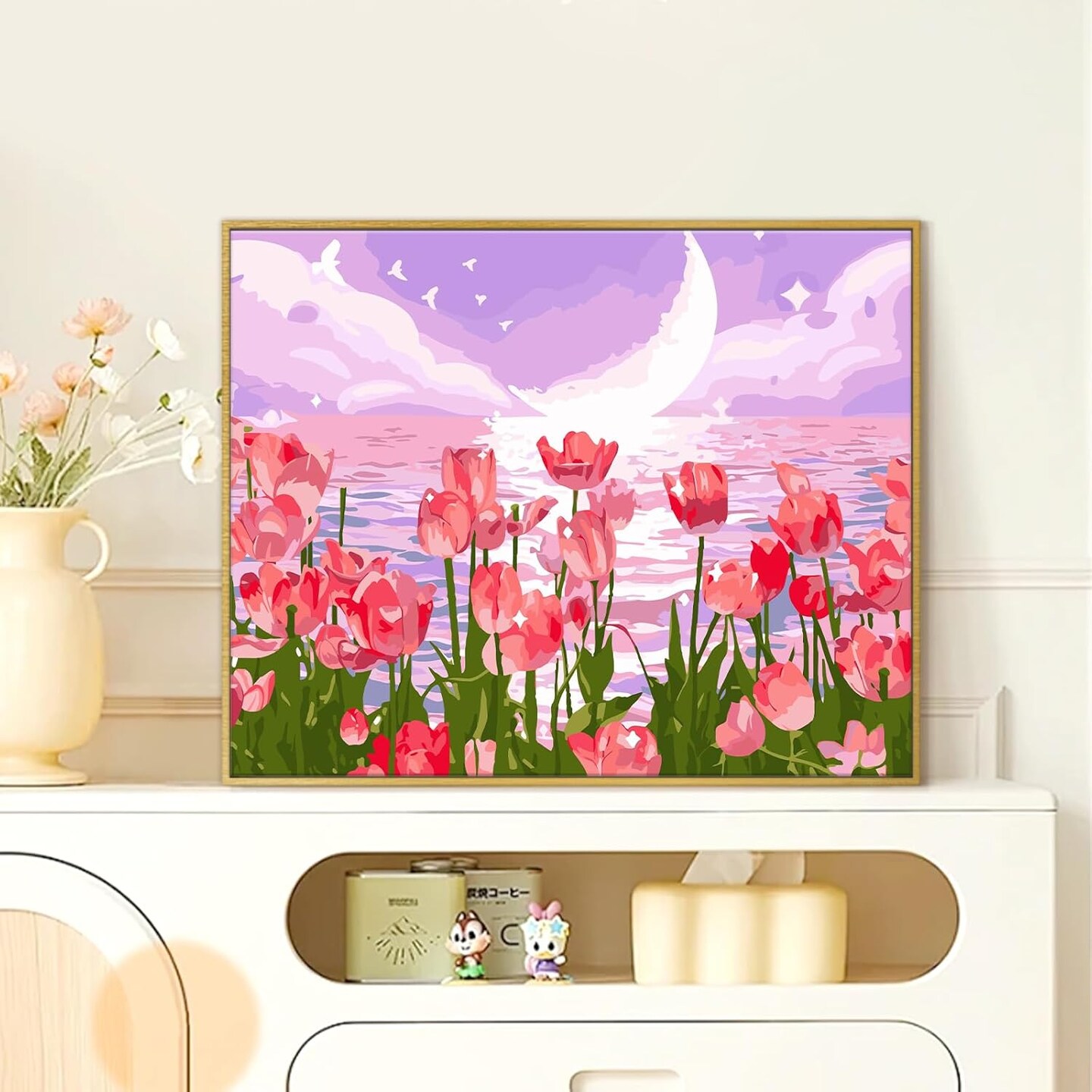 Paint by Numbers Kit for Adults, Tulip Flowers Paint by Number for Beginners, DIY Seaside Scenery Acrylic Number Painting on Canvas, Great Gifts Decor