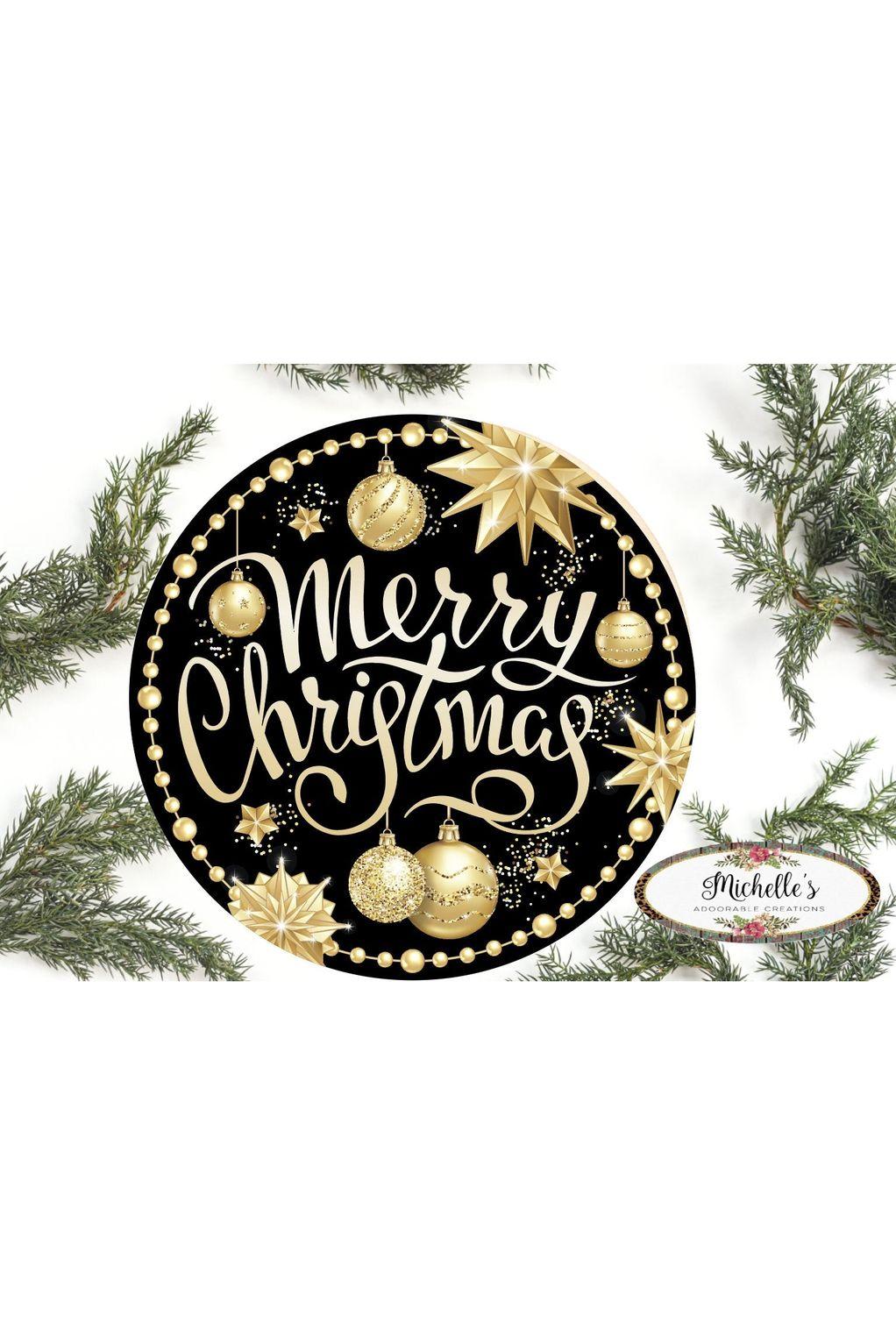 Merry Christmas Black Gold Round Sign | Michaels