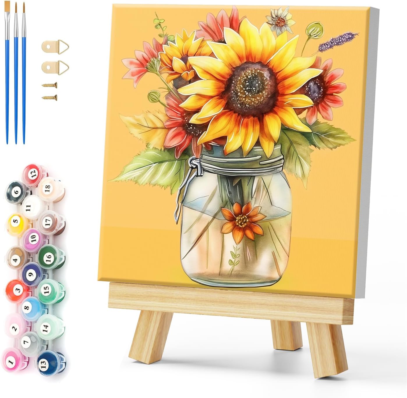 Framed Paint by Number Kits for Adults Beginners, Sunflower in Vase Easy Acrylic Adult Paint by Number Kits, Flowers DIY Painting by Numbers Kits with Frame