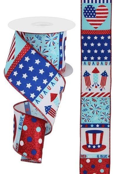 2.5&#x22; Patriotic Block Ribbon: White (10 Yards)