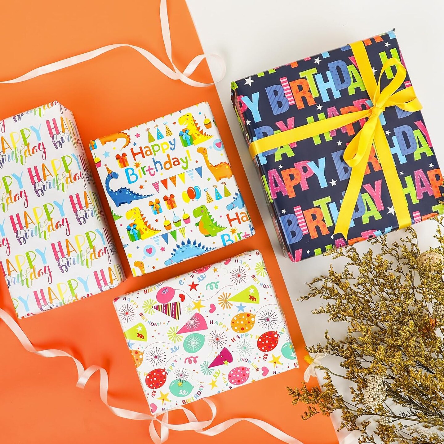 Birthday Wrapping Paper,Birthday Gift Wrapping Paper,Wrapping Paper Roll,Mini Roll-4 Roll-17 inch X 120