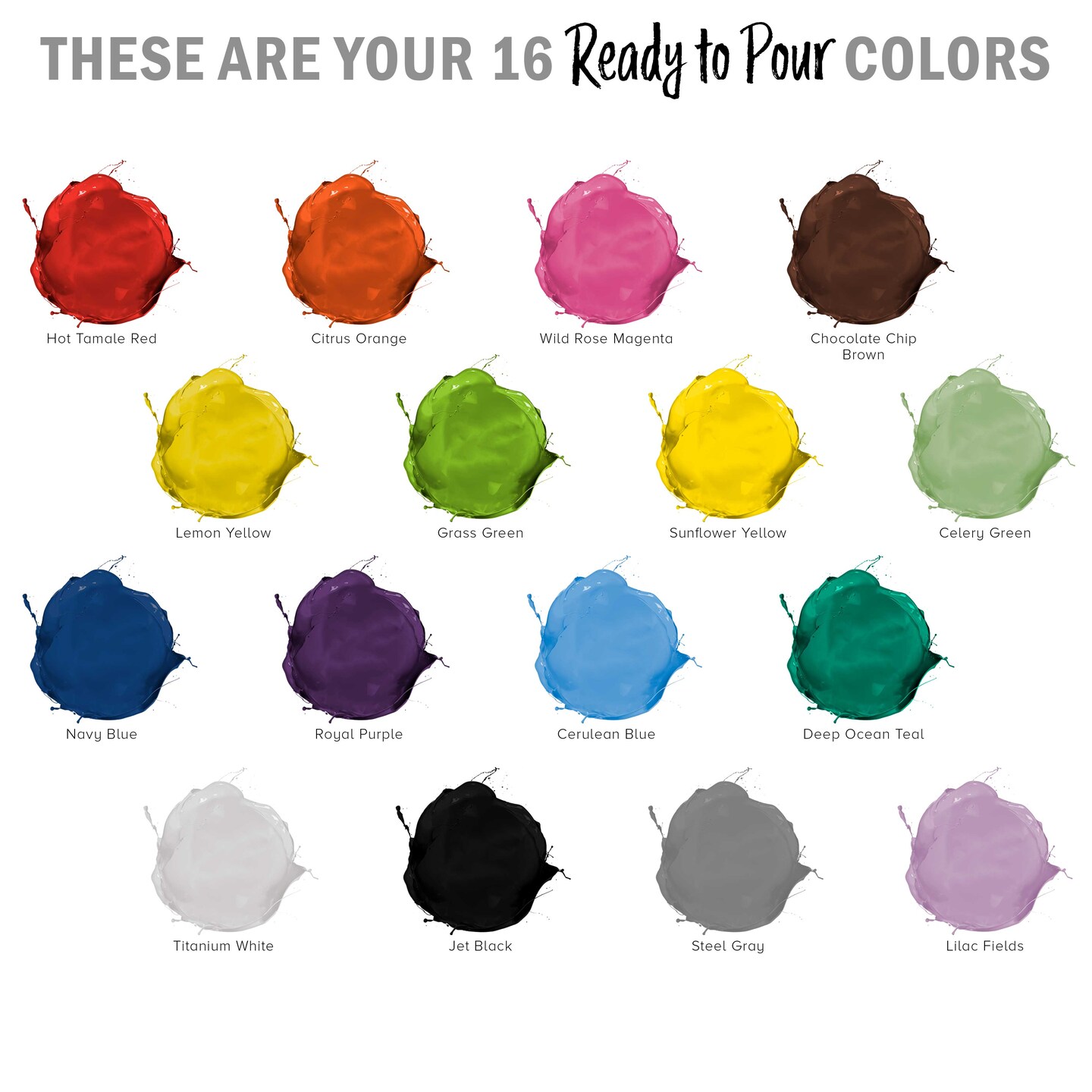 16-Color Ready-to-Pour Acrylic Pouring Paint Set, with Silicone Oil &#x26; Gloss Medium, 8oz Bottles, Pour Paint Supplies for Canvas &#x26; Crafts
