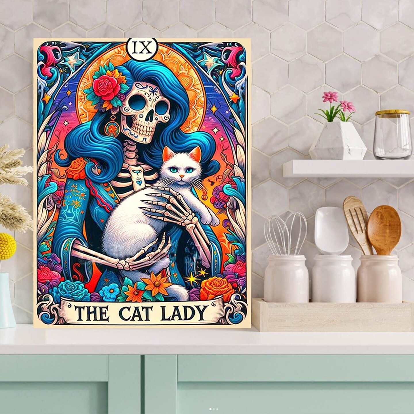 Horror Skull Cat Diamond Art Kit for Adults, 5D Full Drill Gothic