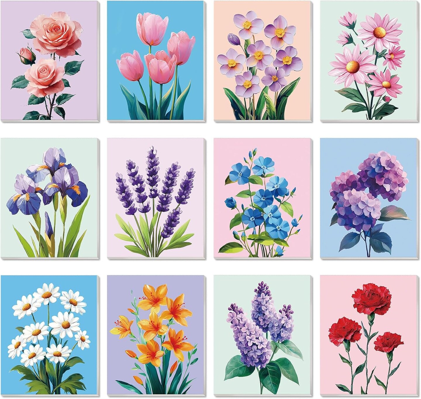 12 Pack 8x10 Inch Flower Pre-Drawn Canvas Painting Kit for Adults