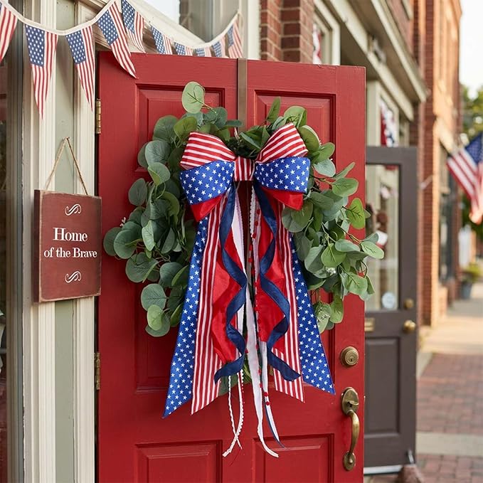 Patriotic Ribbon Wired 2 Rolls 2.5 Inch x 12 Yards TTL, 250th Anniversary, 4th of July American Flag Ribbon for Independence Memorial Day Gift Wrapping DIY Crafts