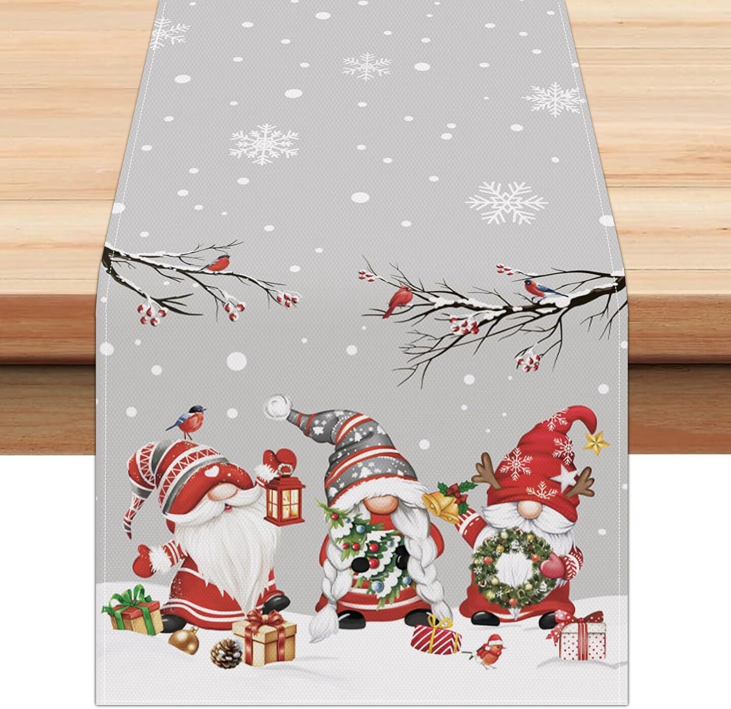Grey Christmas Gnome Table Runner, Seasonal Winter Snowflake Xmas Holiday Table Runner for Party Kitchen Home Decor, 13x72 Inch Gnomes Christmas Home Decorations Table Runner