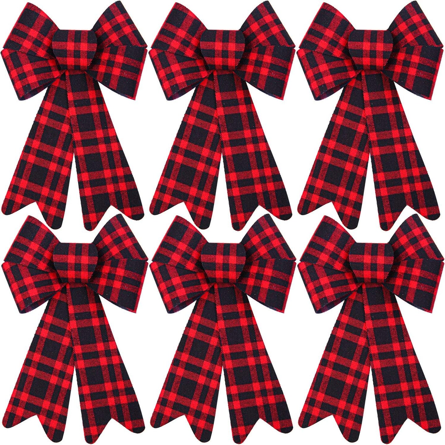 6 Pieces Red Buffalo Plaid Christmas Bows Holiday Christmas Wreaths Bows Xmas Red Velvet Christmas Bows for Christmas Party Decoration