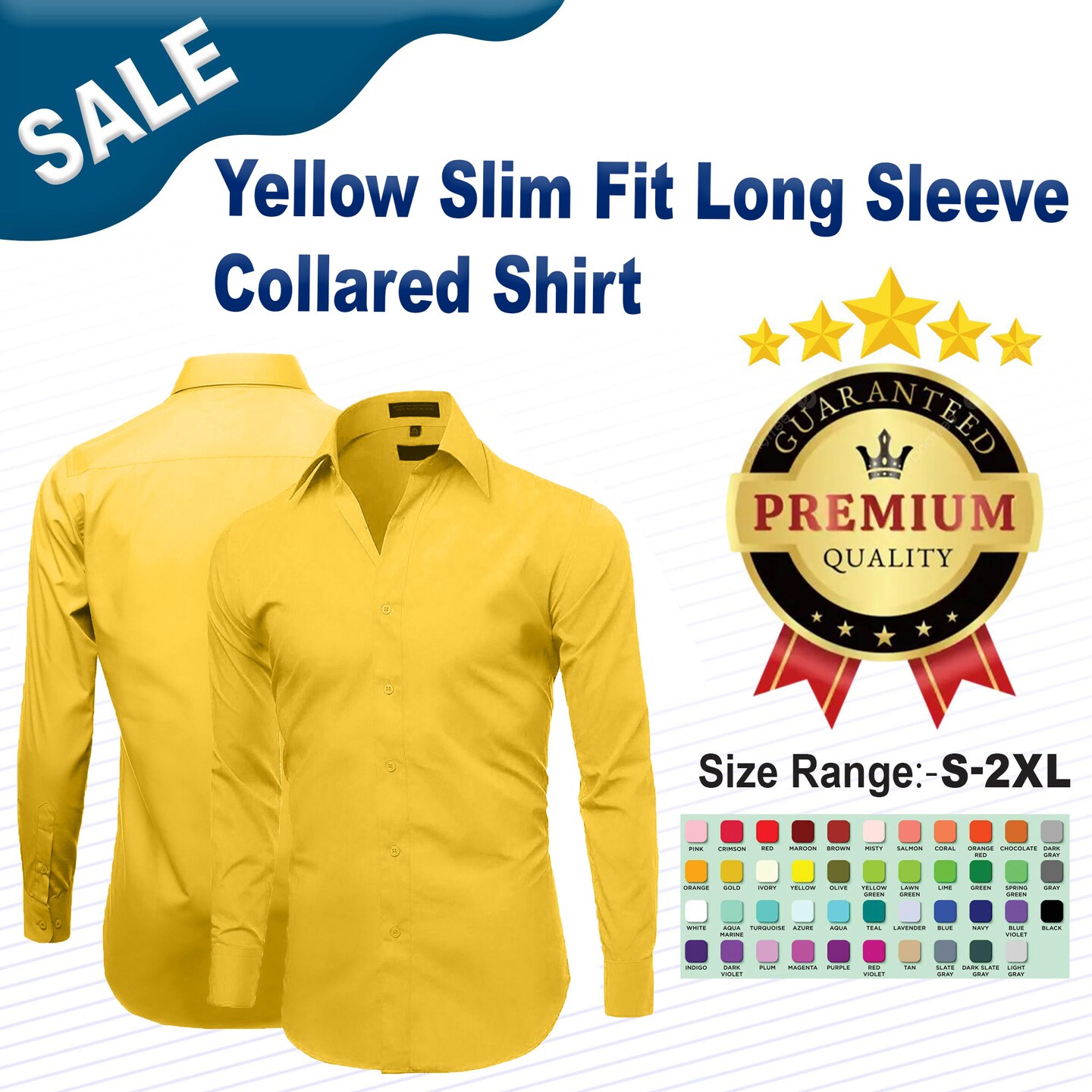 Yellow Slim Fit Long Sleeve Collared Shirt