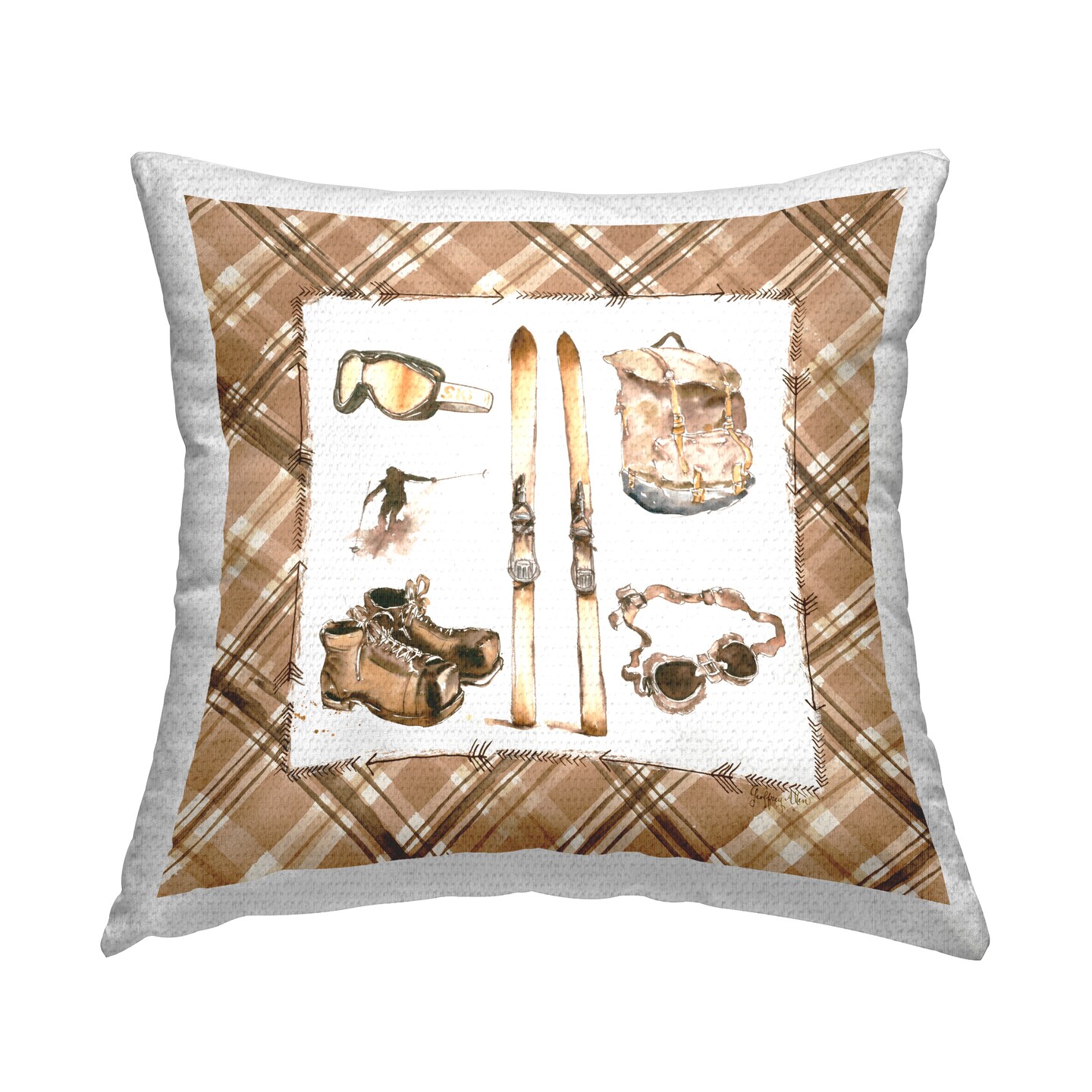 Winter Sports on Plaid Outdoor Printed Pillow Design by Geoff Allen, 18 x 7 x 18