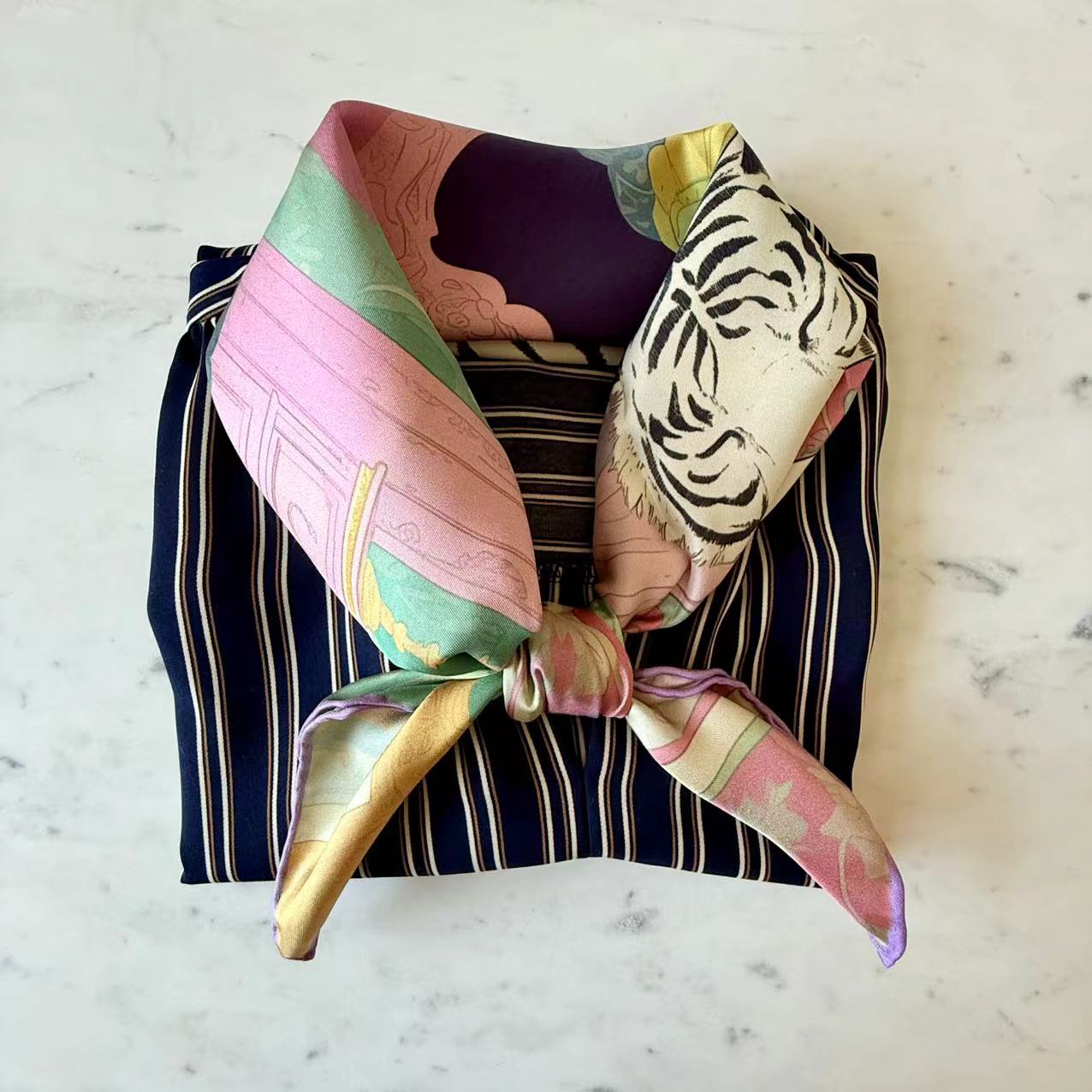 Pure Silk Square Scarf - White Tiger 27 In, Mulberry Twill Silk