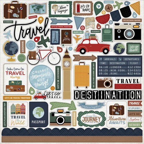 Echo Park Let&#x27;s Go Travel 12x12 Element Stickers