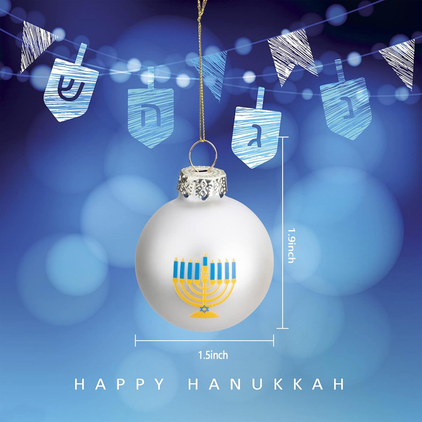 12pcs Hanukkah Glass Ball Ornaments,Star of David Hanukkah Ornament Balls,White and Blue Jewish Menorah Ornaments for Tree Hanukkah Decorations (12 pcs Hanukkah Ball)