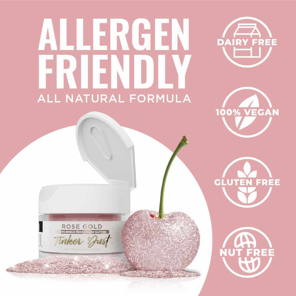 Bakell - Rose Gold Tinker Dust Edible Glitter (5g, 1x Jar) for Food, Desserts, and Beverages!