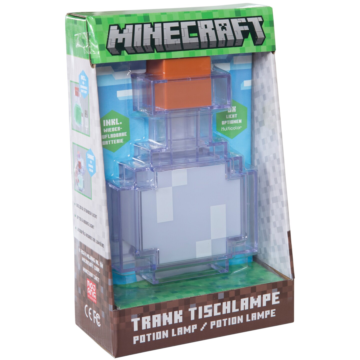 Minecraft: LED Night Lamp - Potion - 7&#x22; Night Light w/ 8 Color Modes, Shake For Color Change, Illuminate Up To 6hrs, USB, Game Themed Decor, Licensed