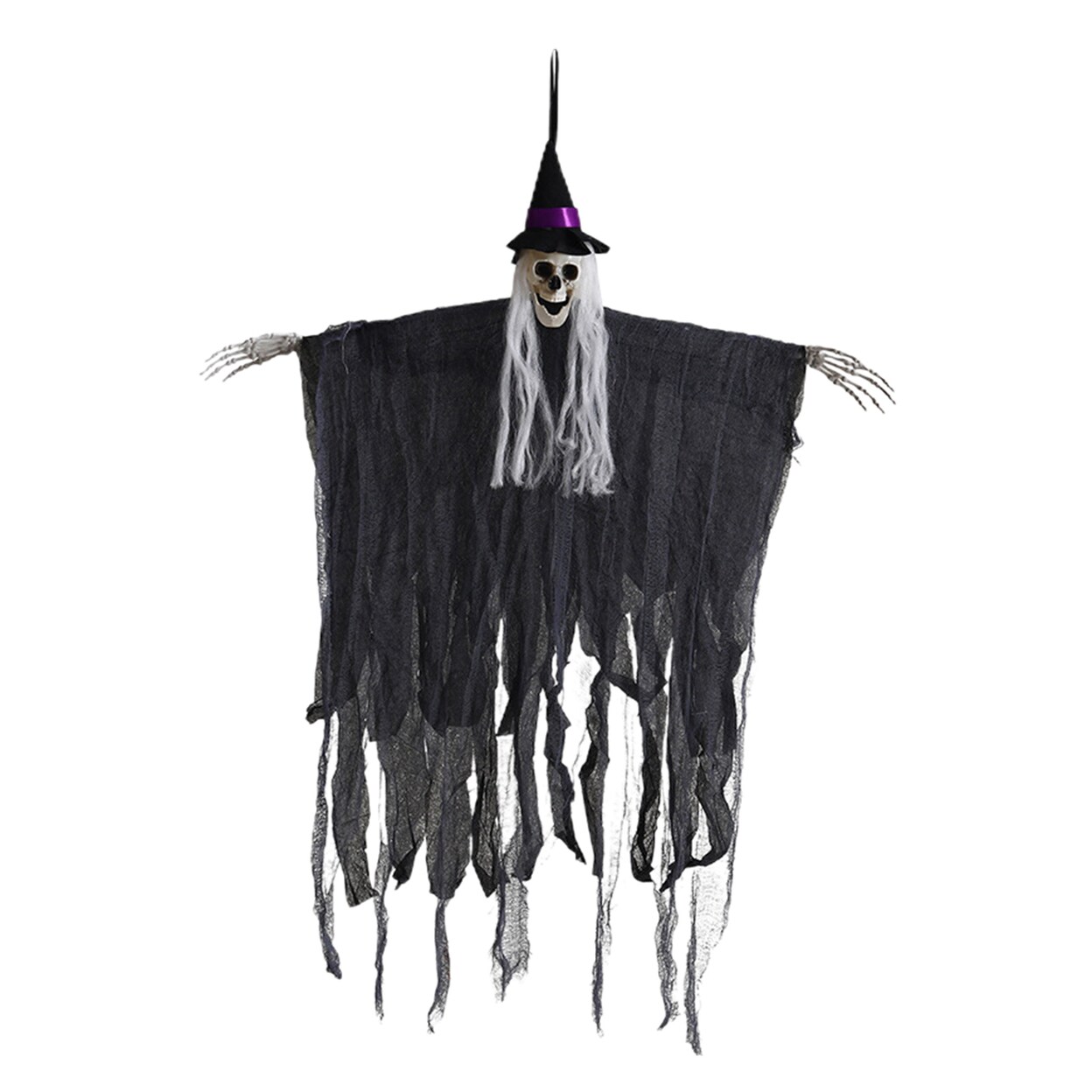 Halloween Hanging Skull Skull Ghost Decor With Long Hair Poseable Wire Spooky Hanging Skeleton Prop For Halloween Party