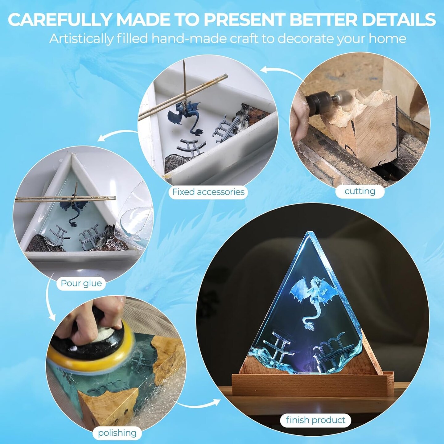LET&#x27;S RESIN Ocean Resin Lamp Christmas Gift with LED Color Control, Creative Craftmanship Gift, Home Decor Night Light, Table Lamp for Home and Bedroom