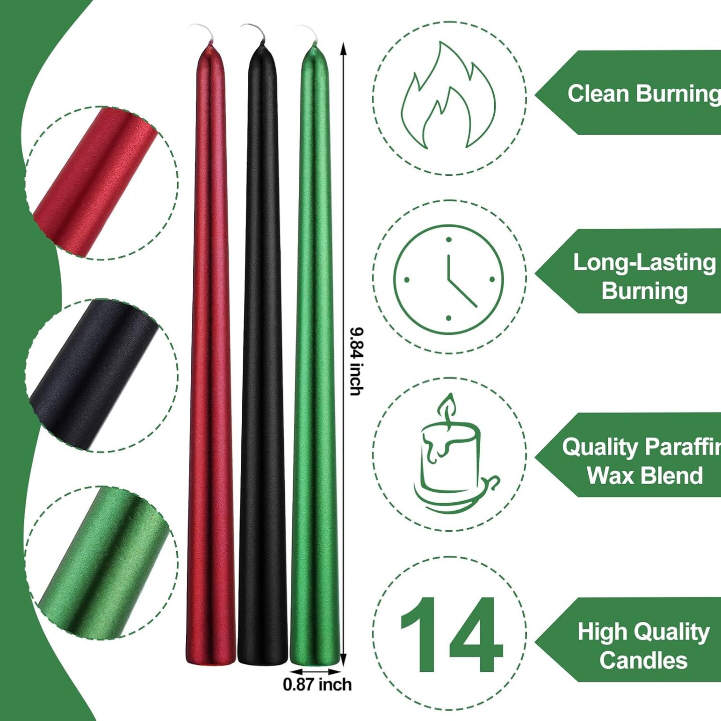 14 Pcs Kwanzaa Candle Kinara Set Mishumaa Saba Red Black Taper Candles Candlestick Wreath Christmas Tall Advent
