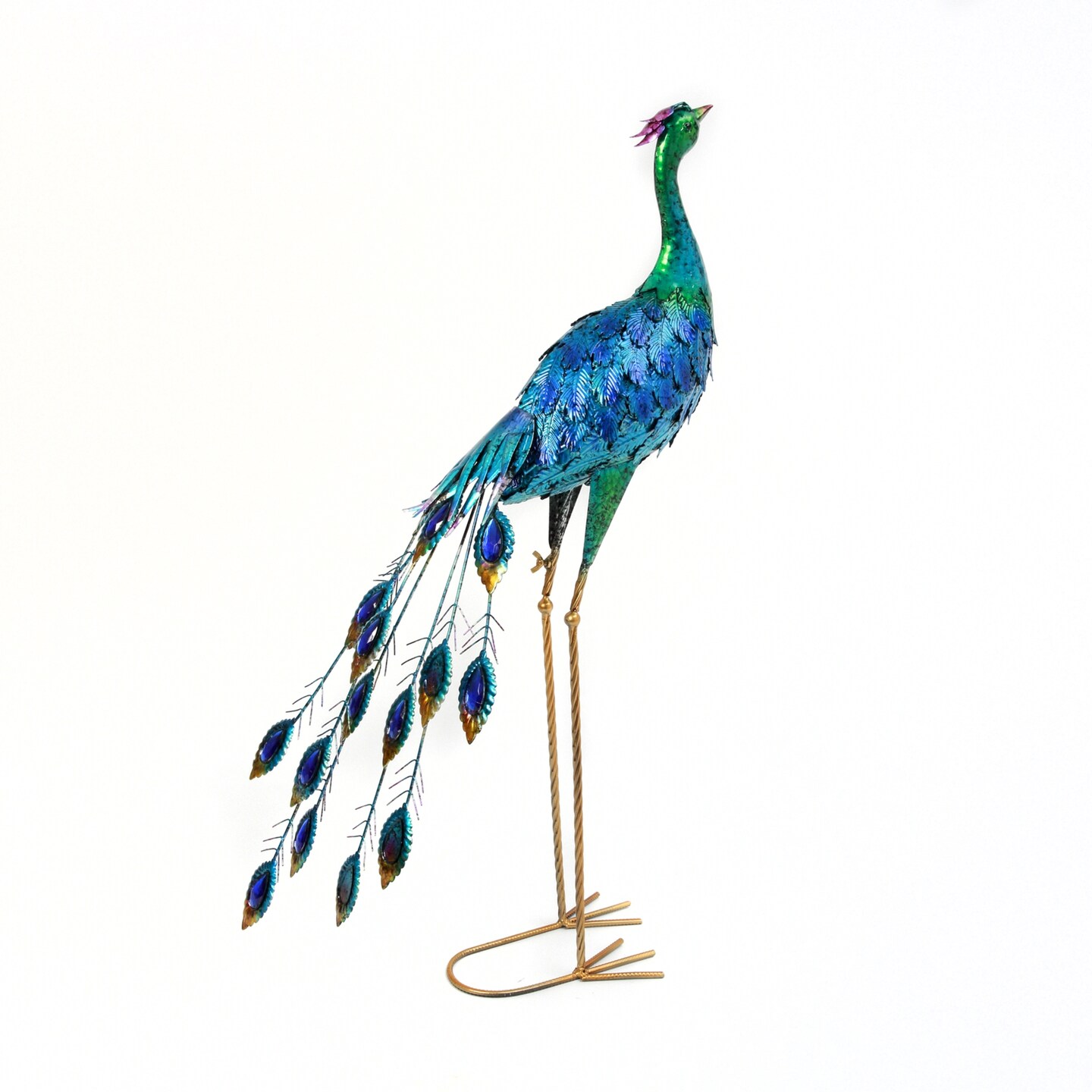 Contemporary Home Living Metal Peacock Figurine - 35" - Blue and Green