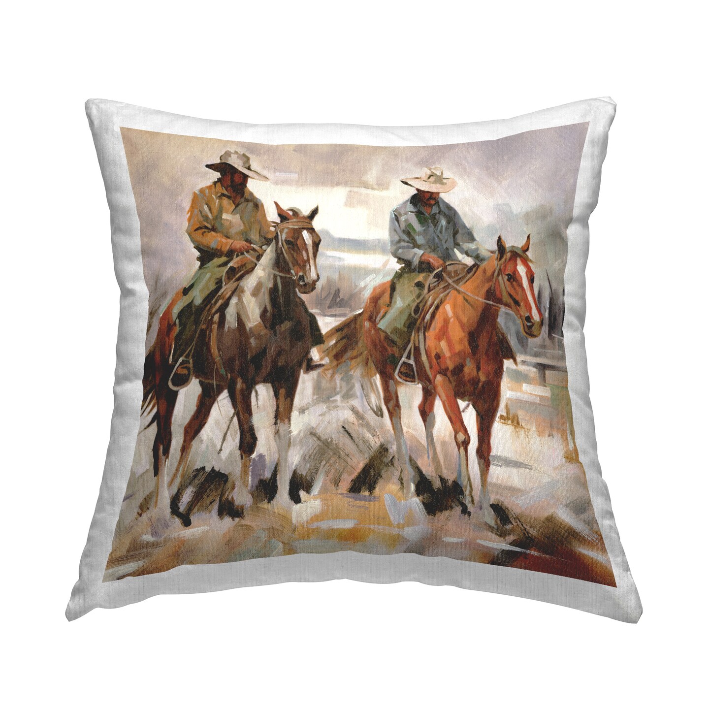 Brush Stroke Cowboys Decorative Printed Throw Pillow Design by White Ladder, 18 x 7 x 18