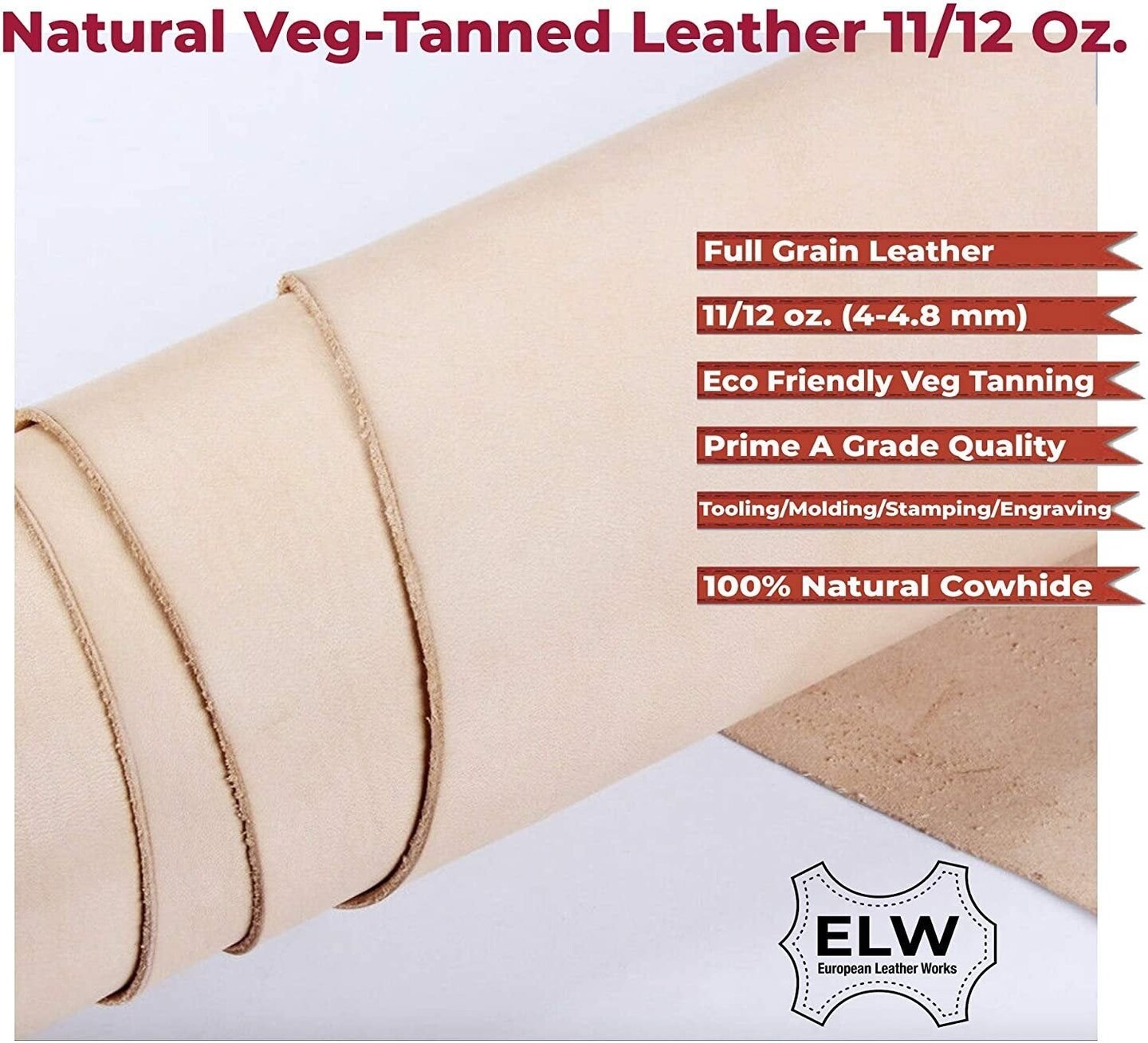 Import Tooling Craft Leather Thick Heavy Weight 11/12 oz | Pre-Cut 16&#x22;x18&#x22; | Vegetable Tanned | Full Grain | Crafts, Tooling, Hobby Workshop, Repair