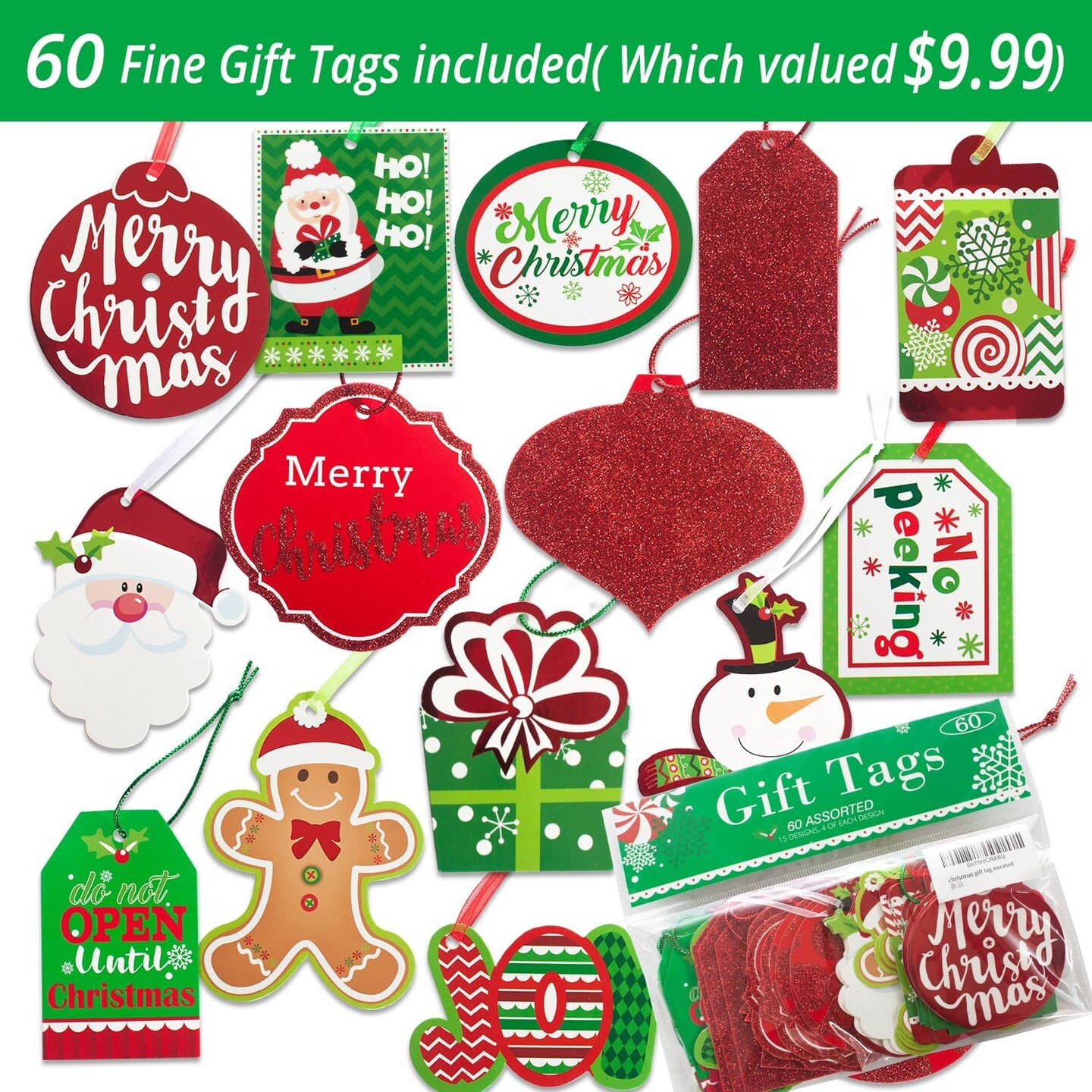 24 Christmas Gift Paper Bags Bulk with handles and 60 Count Christmas Gift Tags-Assorted sizes set for Wrapping Xmas Holiday Presents(6 Jumbo,6 Large,6 Medium,4 Small,2 Wine)