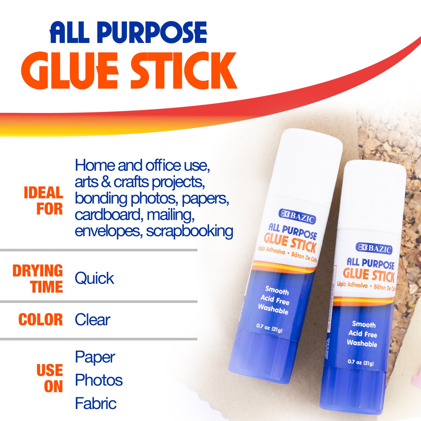 BAZIC Glue Stick Premium 0.7 oz (21g)(2/Pack)