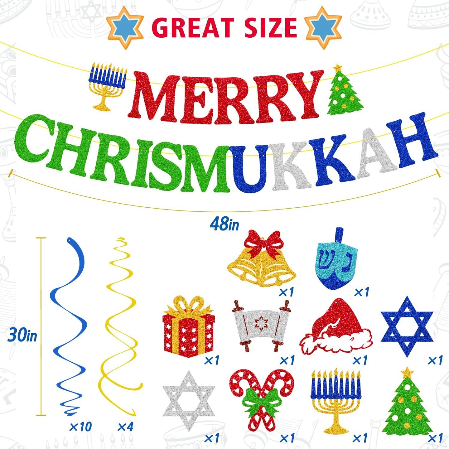 Merry Chrismukkah Banner Merry Chrismukkah Party Decorations Christmas &#x26; Hanukkah Theme Hanging Swirls Merry Christmas Happy Hanukkah Party Decor Chanukah Festival Holiday Party Supplies