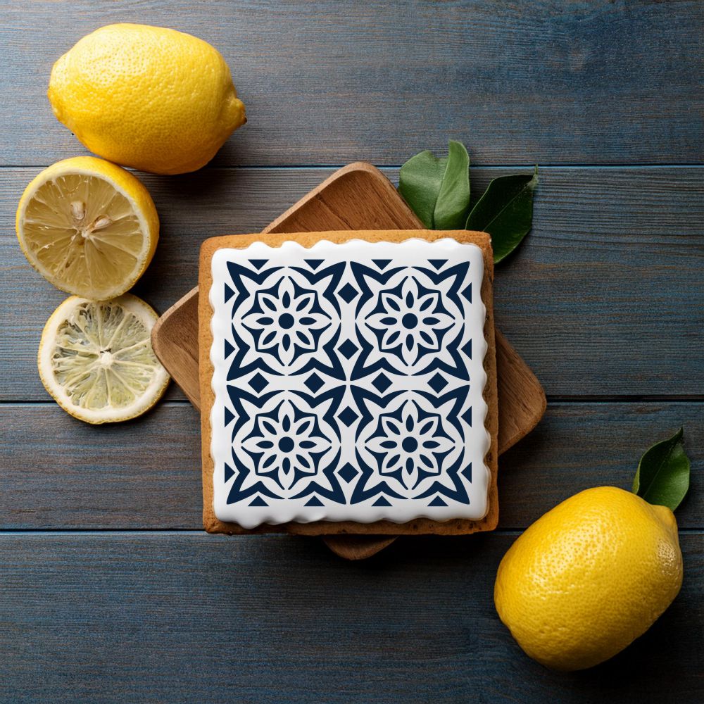 Scroll Tile Cookie &#x26; Craft Stencil | CM131 by Designer Stencils | Cookie Decorating Tools | Baking Stencils for Royal Icing, Airbrush, Dusting Powder | Craft Stencils for Canvas, Paper, Wood | Reusable Food Grade Stencil