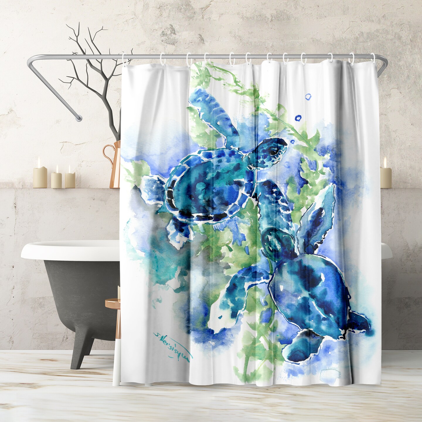 Americanflat 71&#x22; x 74&#x22; Shower Curtain, Sea Turtles 1 by Suren Nersisyan
