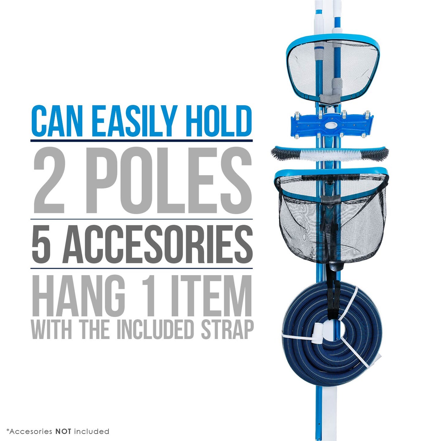 U.S. Pool Supply&#xAE; Pool Cleaning Accessory Organizer and Holder Rack - Store Poles, Brushes, Nets, Vacuums - Caddy Hanger for Swimming Pool Spa Attachment Accessories