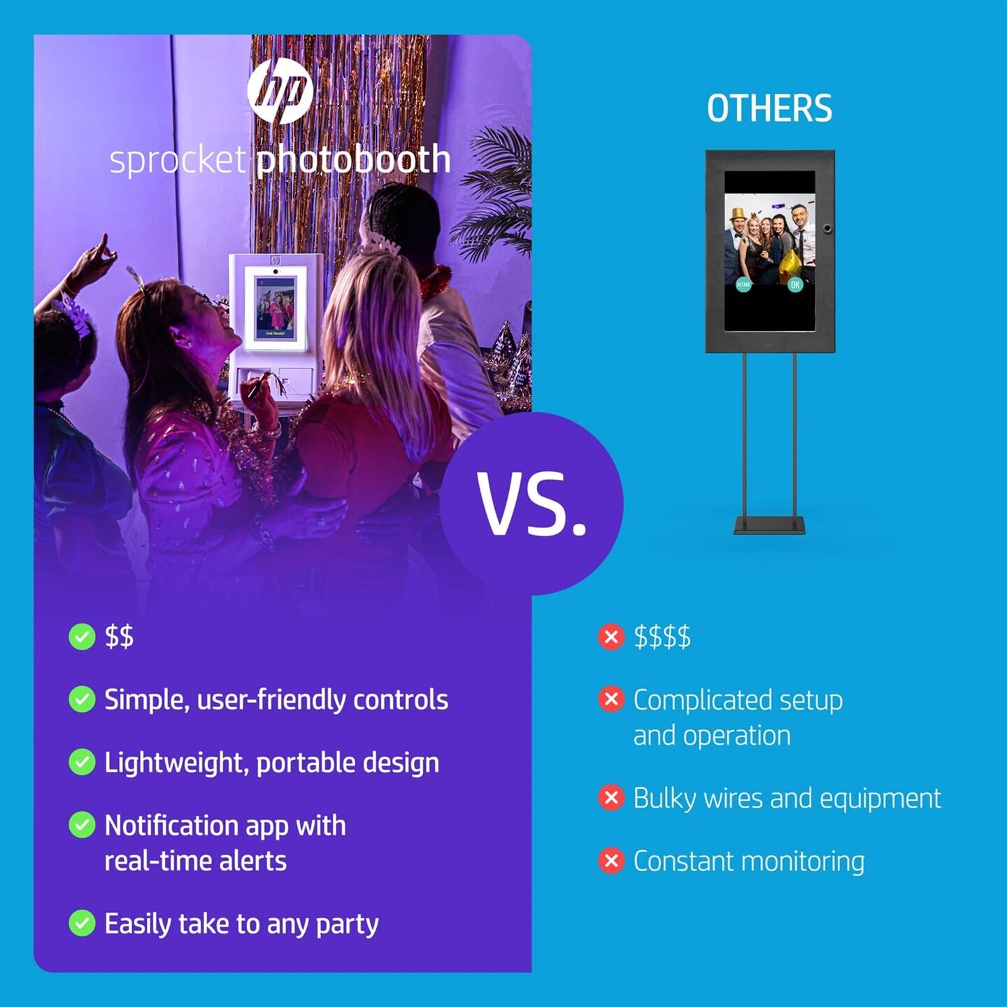 HP Sprocket Photobooth 3x4" Photo Printer Bundle w/3.5 x 4.25” Zink Photo Paper (300 Sheets)