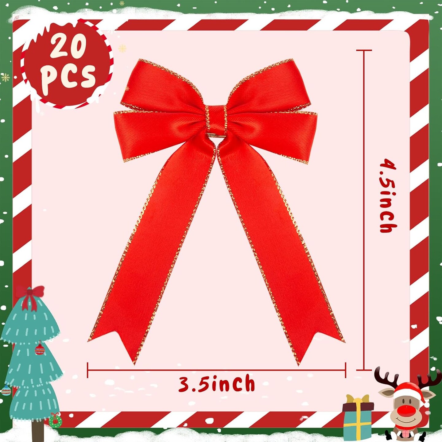 20PCS Christmas Bow Decorations, Holiday Red Satin Christmas Wreath Bow, Great for Christmas Garland Outdoor Christmas Decorations Crafts Gift Box Xmas Tree
