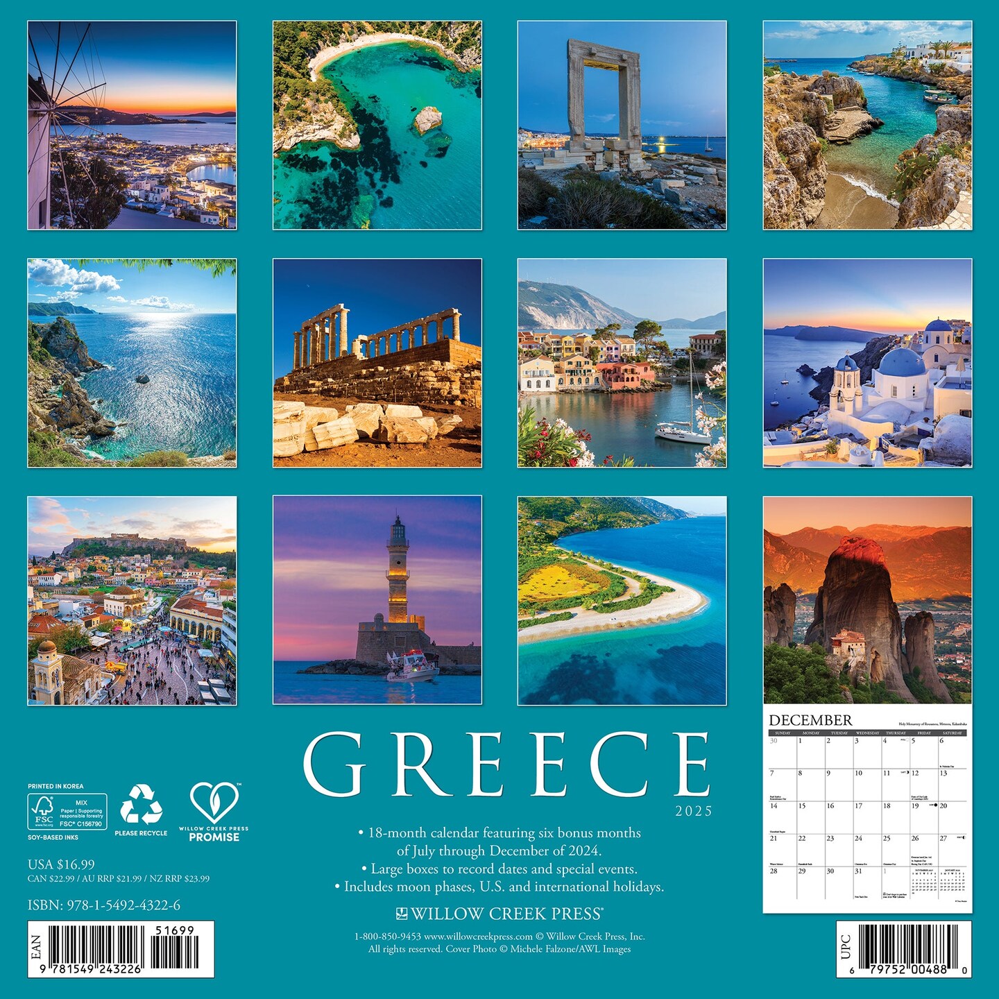 Greece 2025 Wall Calendar