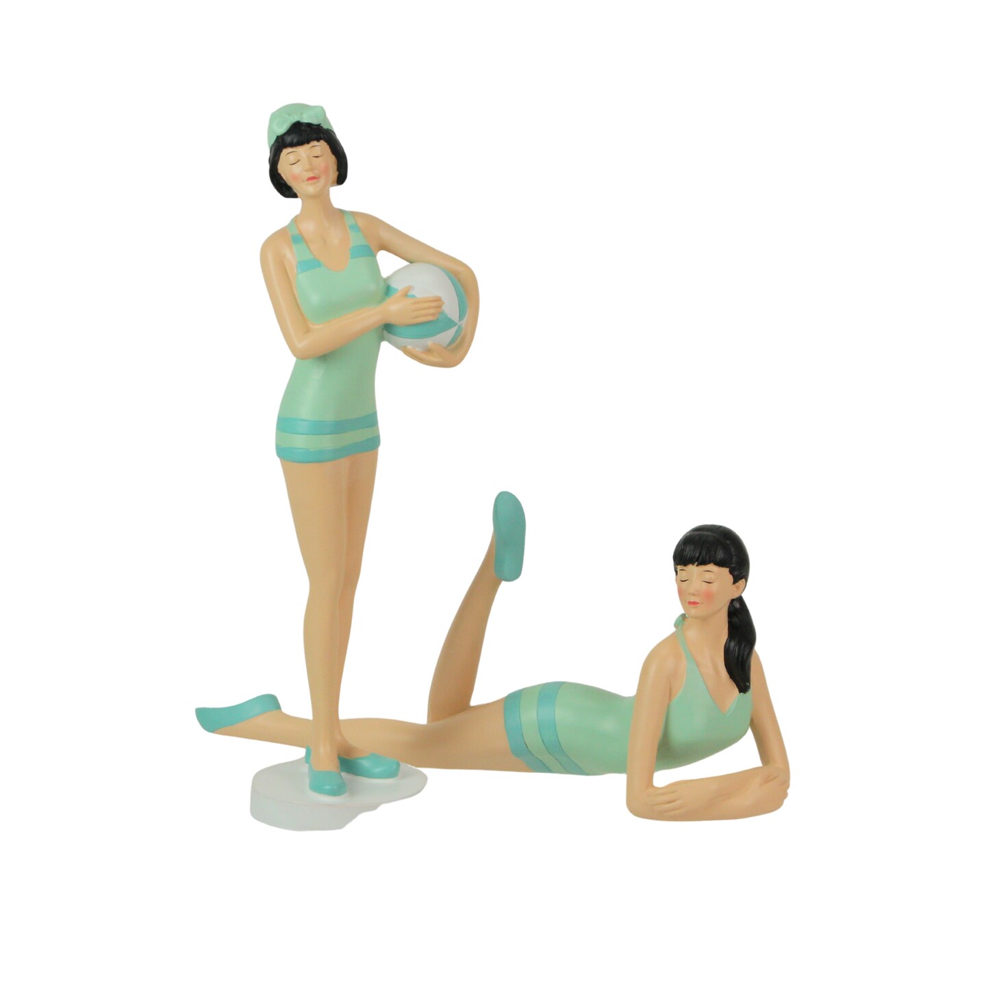 Retro Bathing Beauty Figurine Set – Striped Swimsuits, Coastal Home Decor