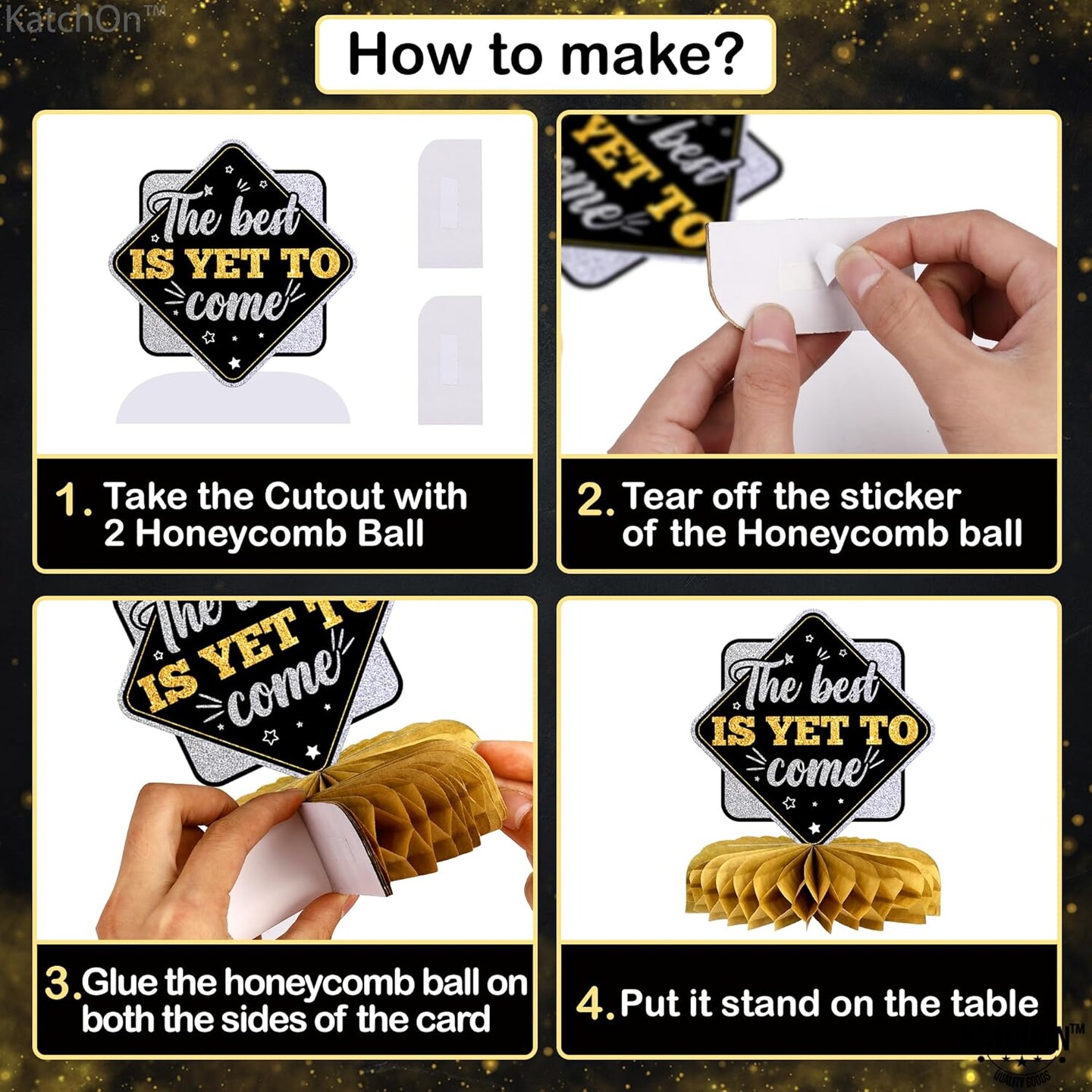 New Year Centerpieces for Tables - Pack of 9 | New Year Eve Party Supplies 2025 | NYE Centerpieces for Black and Gold New Years