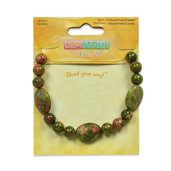 Round Unakite Gemstone Beads - 8mm/13x18mm - 15 pcs.