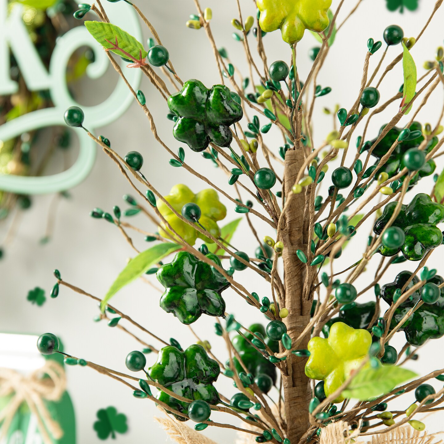 18&#x22;H St Patrick&#x27;s Shamrock and Berry Table Tree