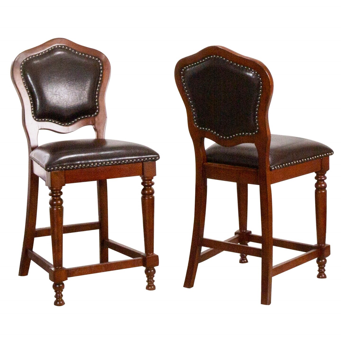 Contemporary Home Living Distressed High Back Wooden Bar Stools - 41&#x22; - Cherry Brown - Set of 2