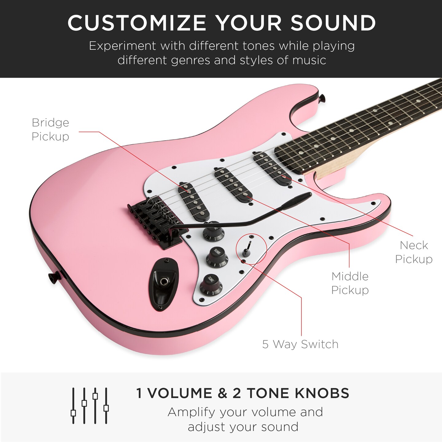 Best Choice Products 39in Full Size Beginner Electric Guitar Kit with Case, Strap, Amp, Whammy Bar