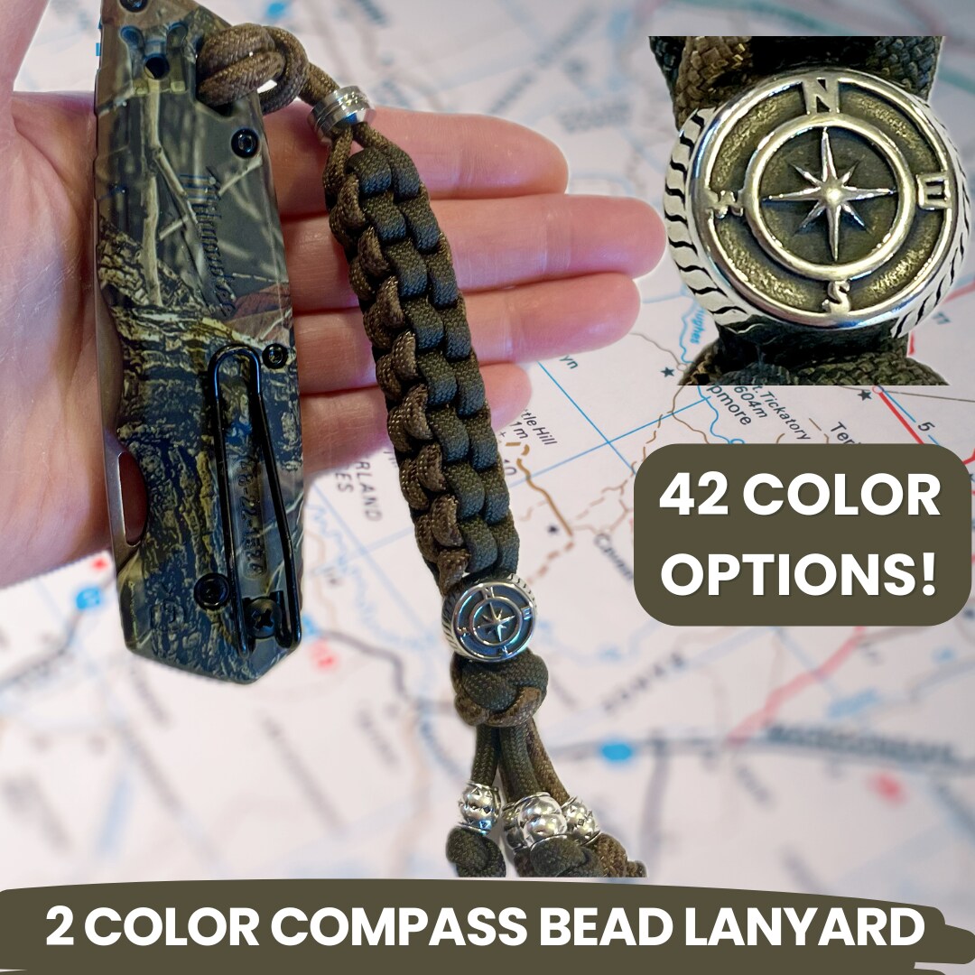 Two Color Compass Bead Knife Keychain Airtag Paracord Lanyard