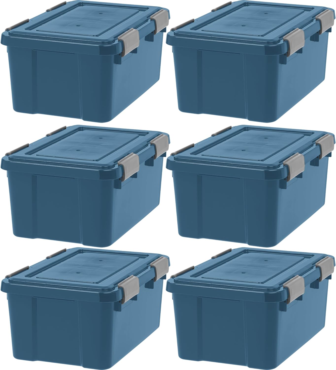 IRIS USA WEATHERPRO Airtight Plastic Storage Bin with Lid and Seal and Secure Latching Buckles, Navy