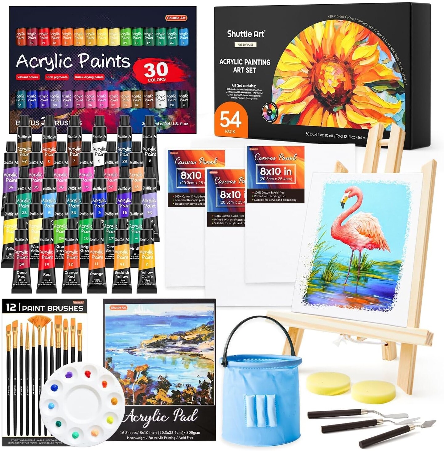 Shuttle Art Acrylic Paint Set, 15 Pack Acrylic Paint Large Bottle Set