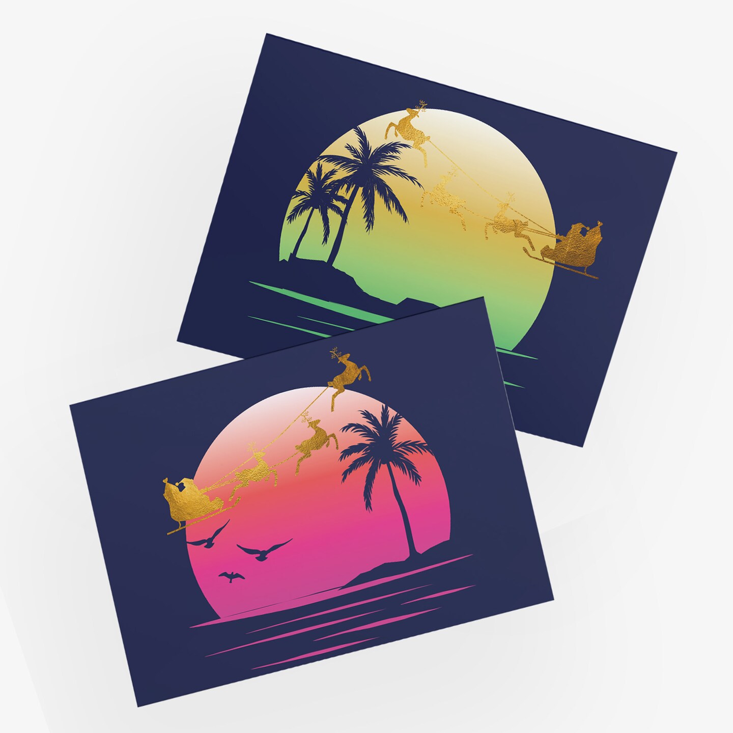 Tropical Christmas Greeting Cards Boxed Set – 24 Holiday Notecards Featuring Sunset and Palm Tree Designs, Perfect for Beachy and Unique Festive Wishes