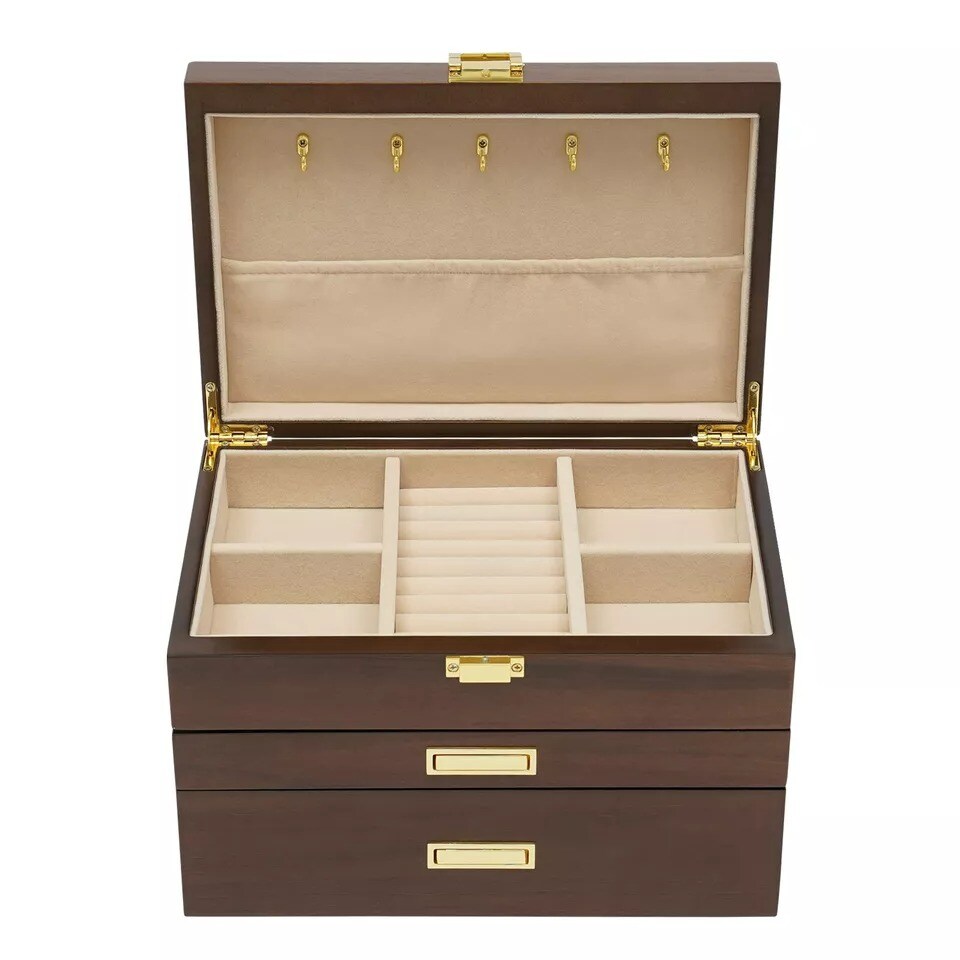 28 Slots Men Watch Box Wooden Display Case Organizer Jewelry 3 Tier Storage Tray