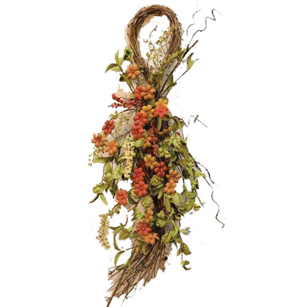 30&#x22; High Primitive Burlap Flower Teardrop with Brown Stem