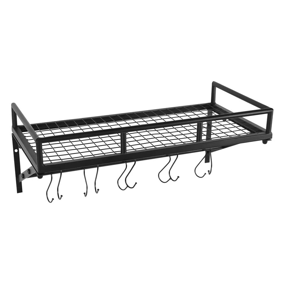 Kitchen Wall Mounted Storage Shelf for Cookware Pan Pot Organizer Rack 10 Hooks