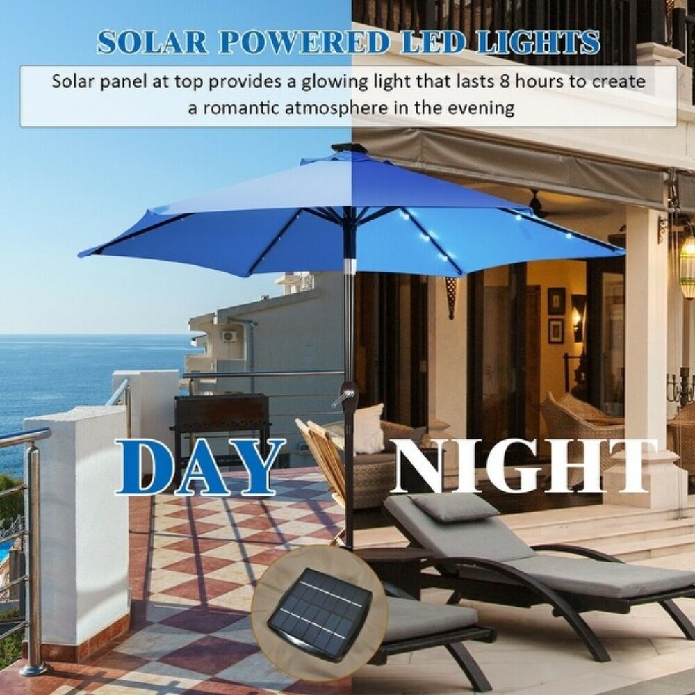 9 Feet Patio Solar Umbrella LED Patio Market Steel Tilt with Crank Outdoor
