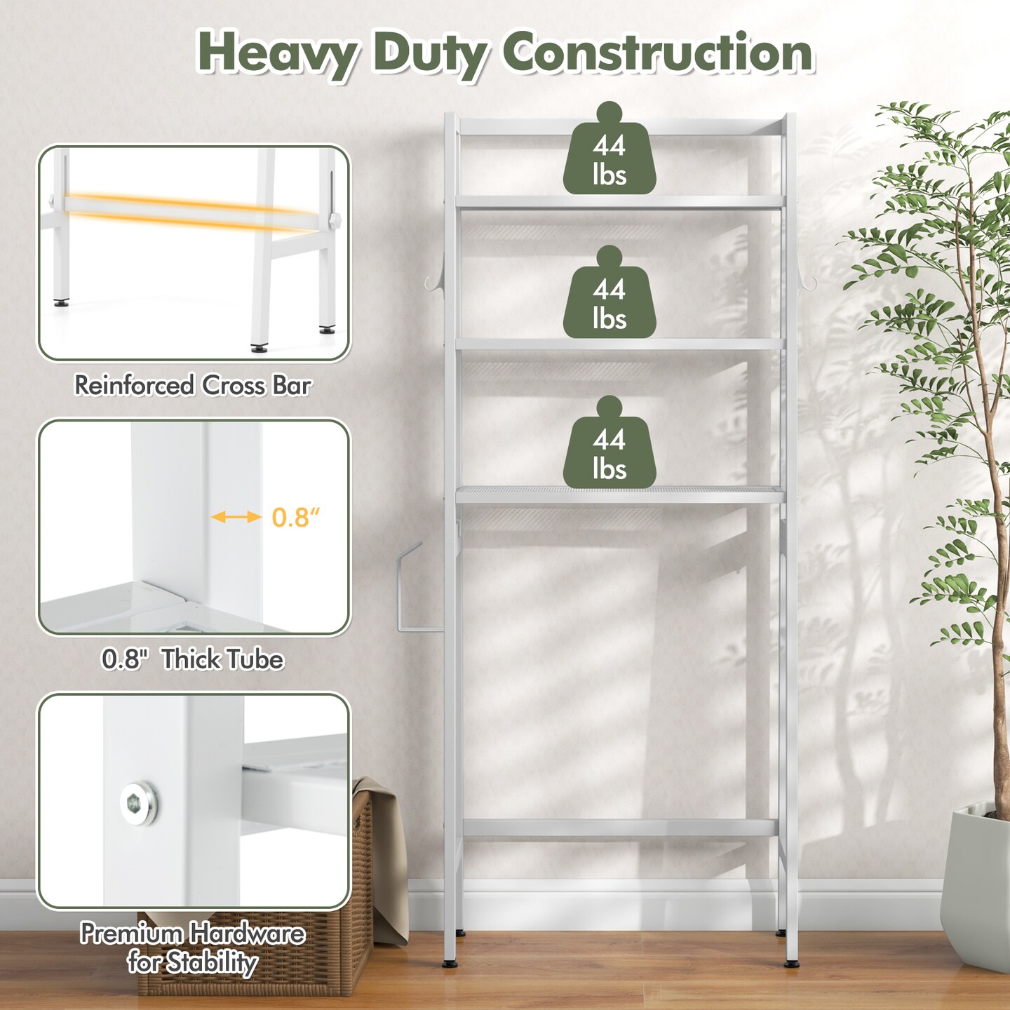 3-Tier Over The Toilet Storage Shelf with Adjustable Bottom Bar