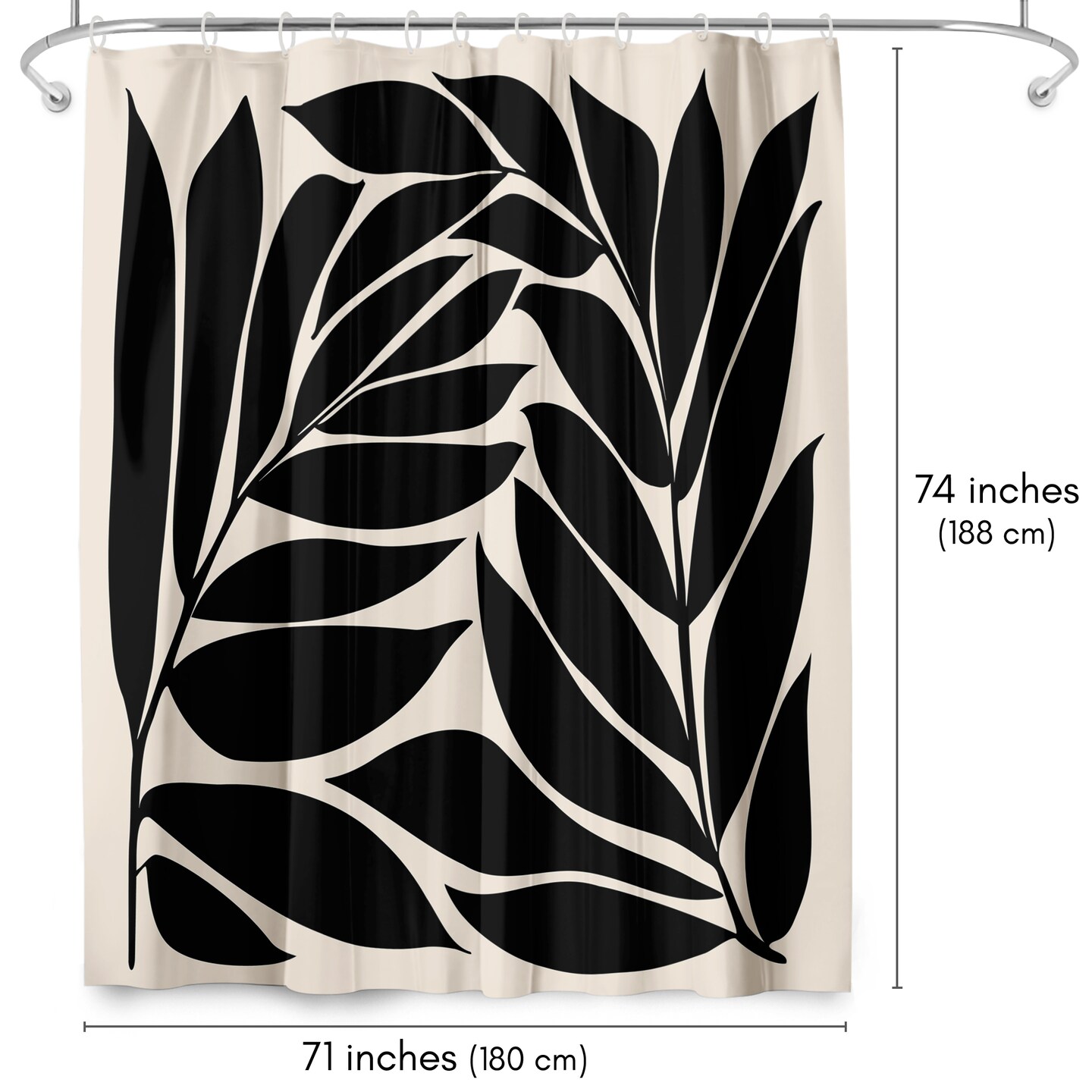 Black Seagrass Shapes by Modern Tropical Shower Curtain 71" x 74"