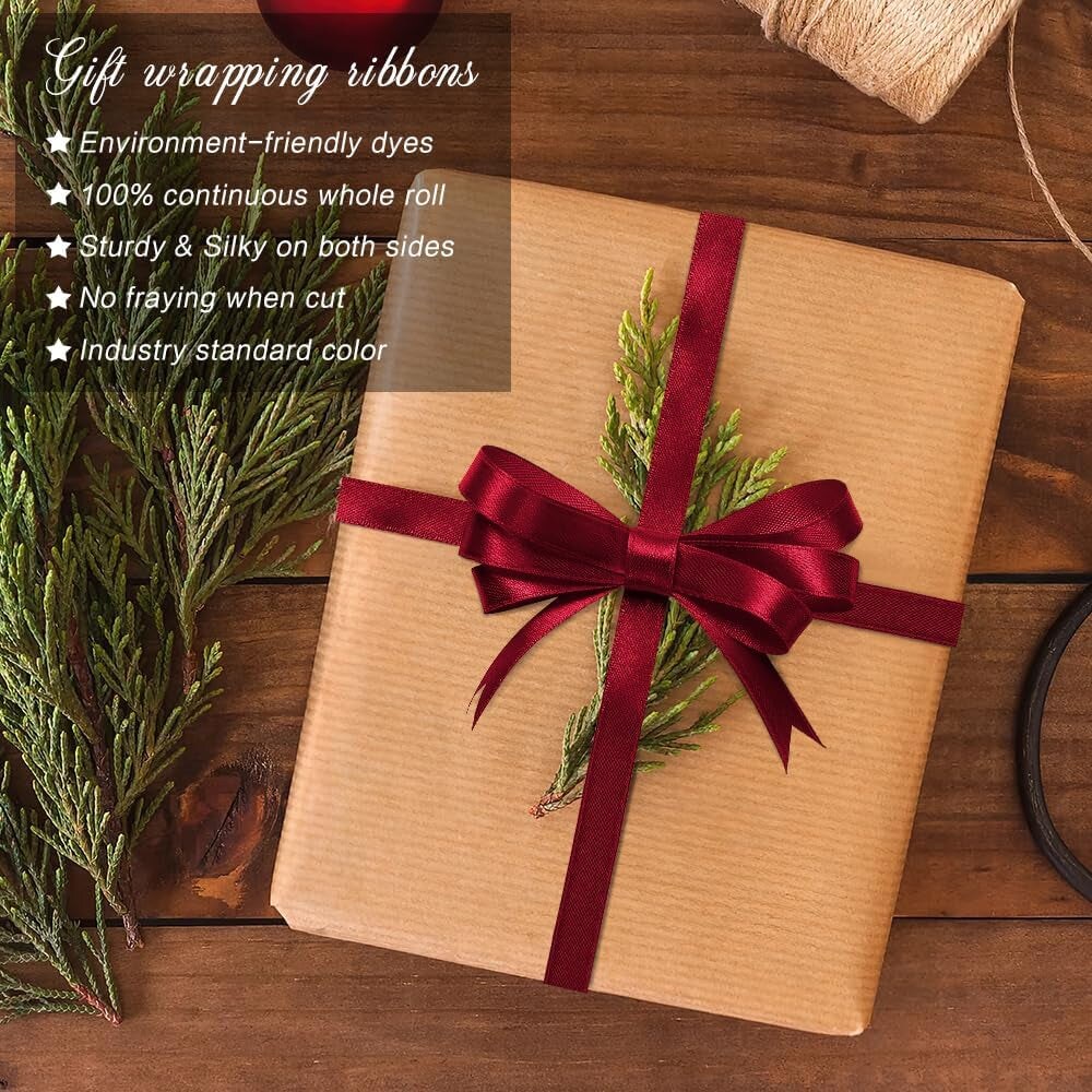 Red Ribbon Christmas Ribbon for Gift Wrapping 3/8 Inch 25Yds Red Ribbon Week Red Satin Ribbon for Flower Bouquet Ribbon for Christmas Tree Christmas Decorations Christmas Decor Ribbon for Hair Ribbons